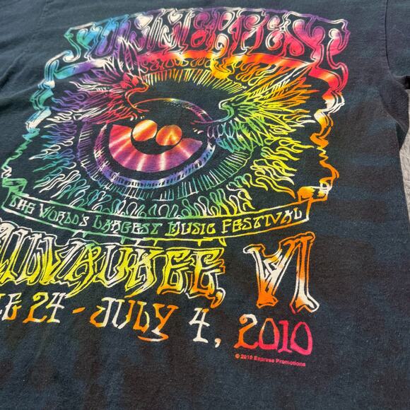 Vintage Y2K 2010 Music Festival Tee Summerfest Milwaukee Black Tie Dye Graphic M - Picture 3 of 5